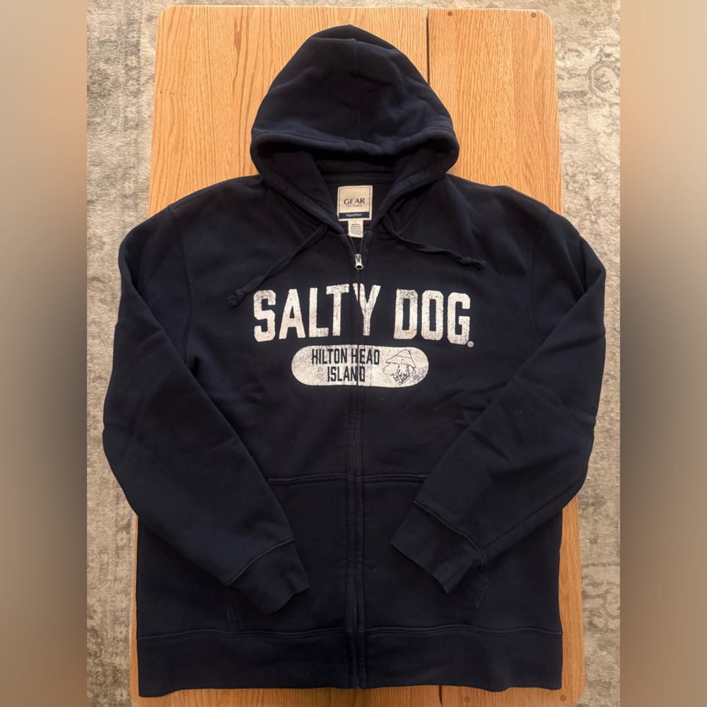 Salty Dog Huntington Island Zip-Up Hoodie – Size L – Navy Blue Graphic Hoodie